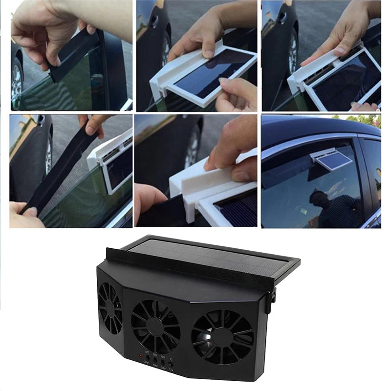 Car Solar Powered Exhaust Fan Car Gills Cooler Auto Ventilation Fan Dual-mode Power Supply High-power 2 Colors Peaceful Pleasures Health and Wellness