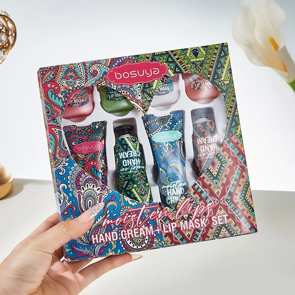 Bosuya 8-Pc Lip Mask & Hand Cream Set – Fruit Flavor Gift
