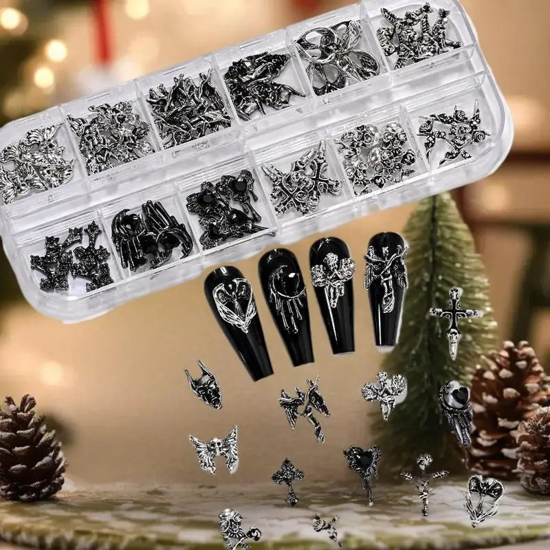 1.Y2K Inspired Vintage Cross Nail Art Charms in 12Grid Metal Décor Peaceful Pleasures Health and Wellness