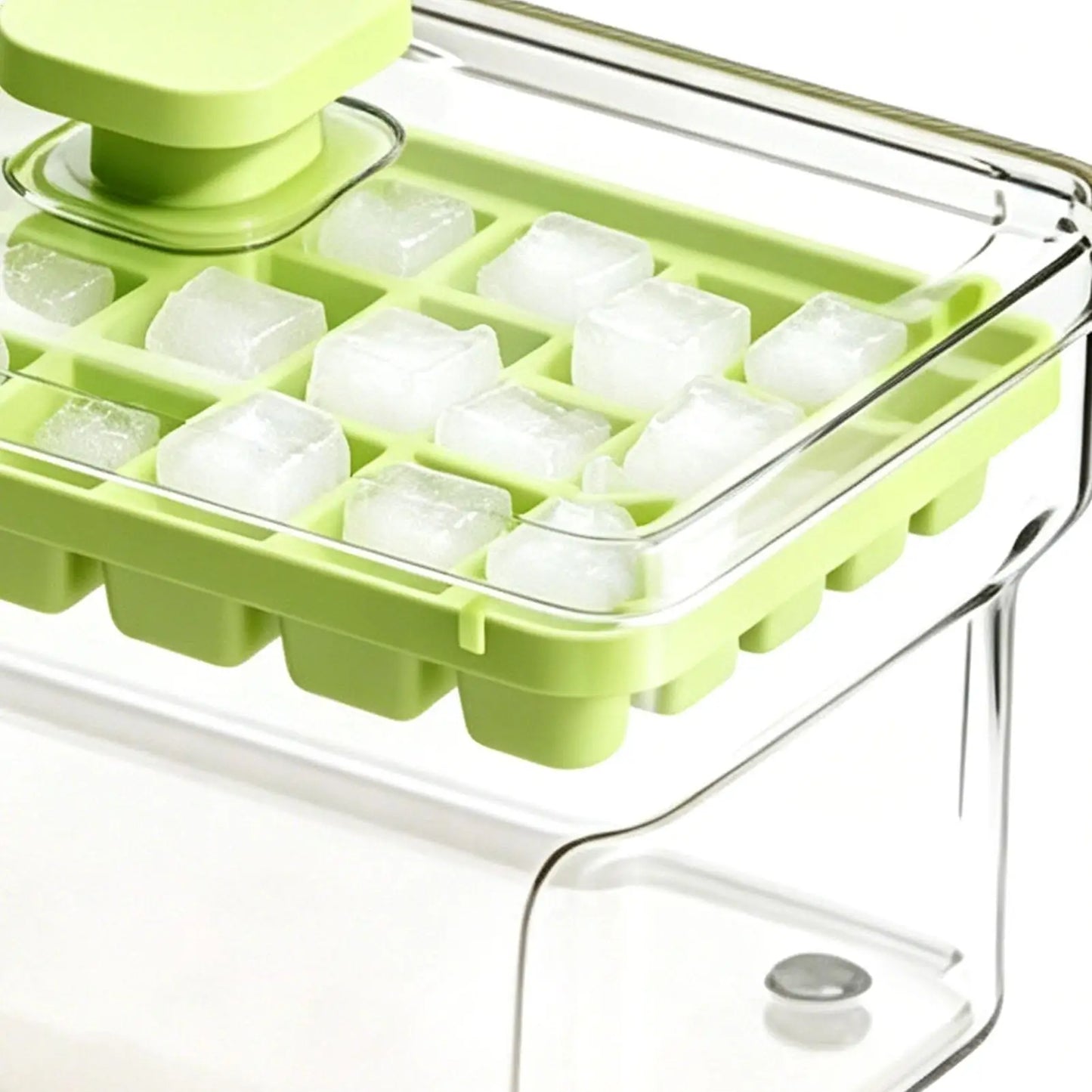 32-Grid Press Ice Cube Tray with Lid & Bin | One-Touch Release