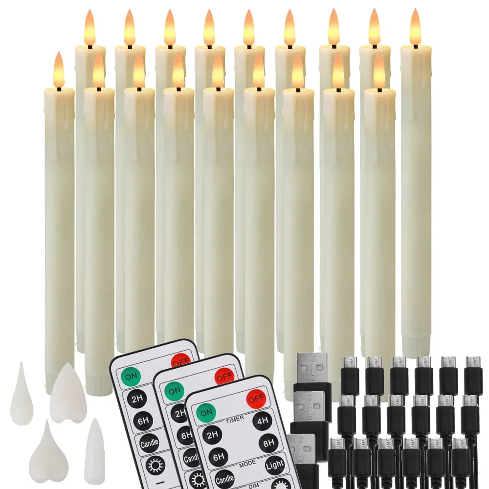12/24pc Pack LED Rechargeable Flameless Taper Candle Battery Operated with Remote Electric Tea Light Christmas Window Home Decor Peaceful Pleasures Health and Wellness 18Pcs Ivory