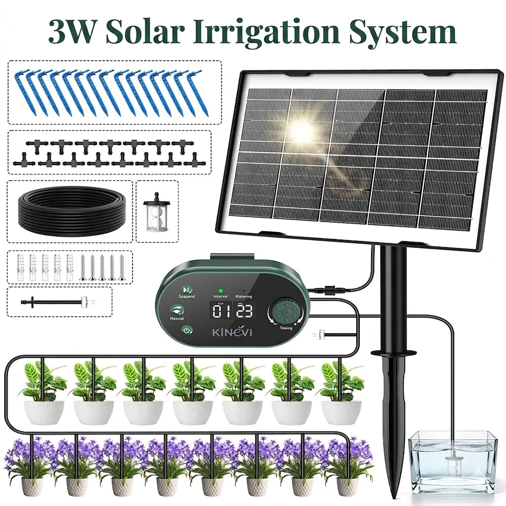 Solar Drip Irrigation System 3W – 15 Pots & 22 Timer Modes