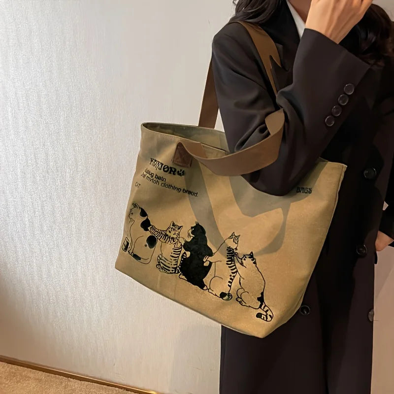 Women's Canvas Tote Bag – Spacious Zipper Shoulder Bag
