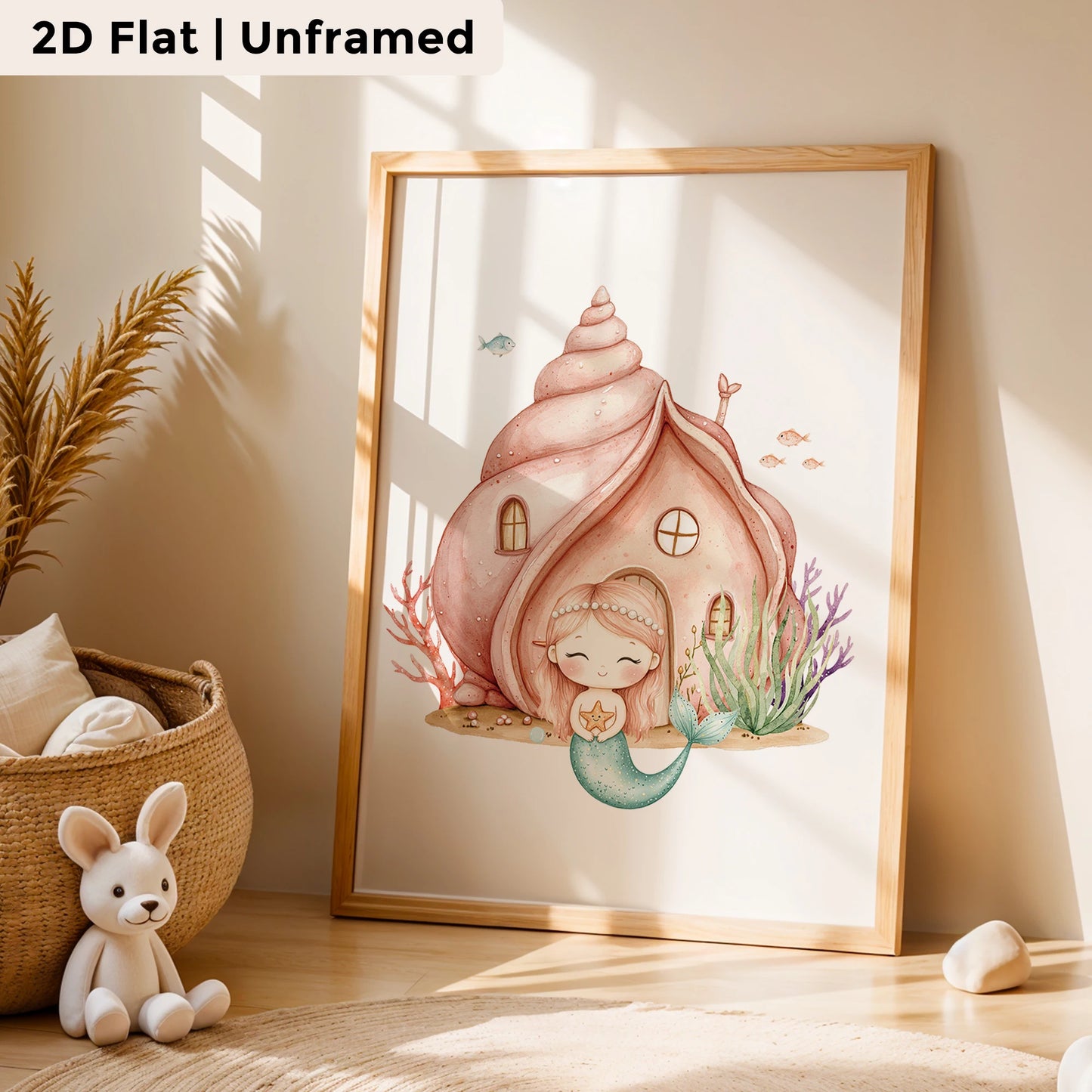 3-Piece Pink Mermaid Canvas Wall Art | Kids Room Decor Print