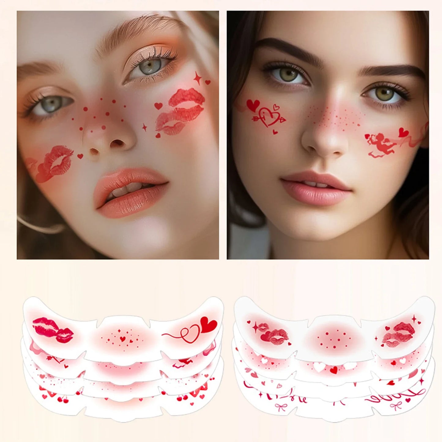 Heart Glitter Freckle Temporary Tattoo Stickers – 8pc Face Makeup
