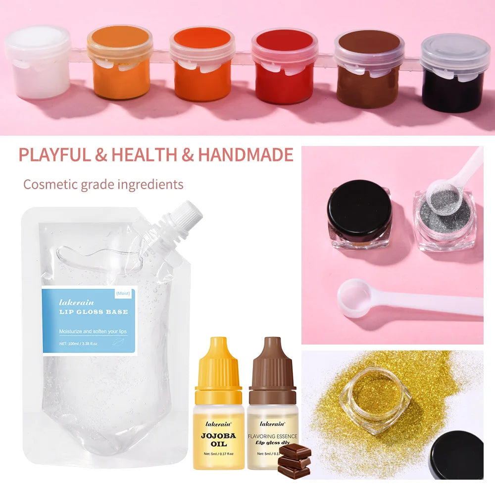 DIY Lip Gloss Kit 100ml Lip Gloss Base Powder Glitter Flavor Essence and Tube for Girl woman Gifts Lip Gloss Pack Set Cosmetics Peaceful Pleasures Health and Wellness