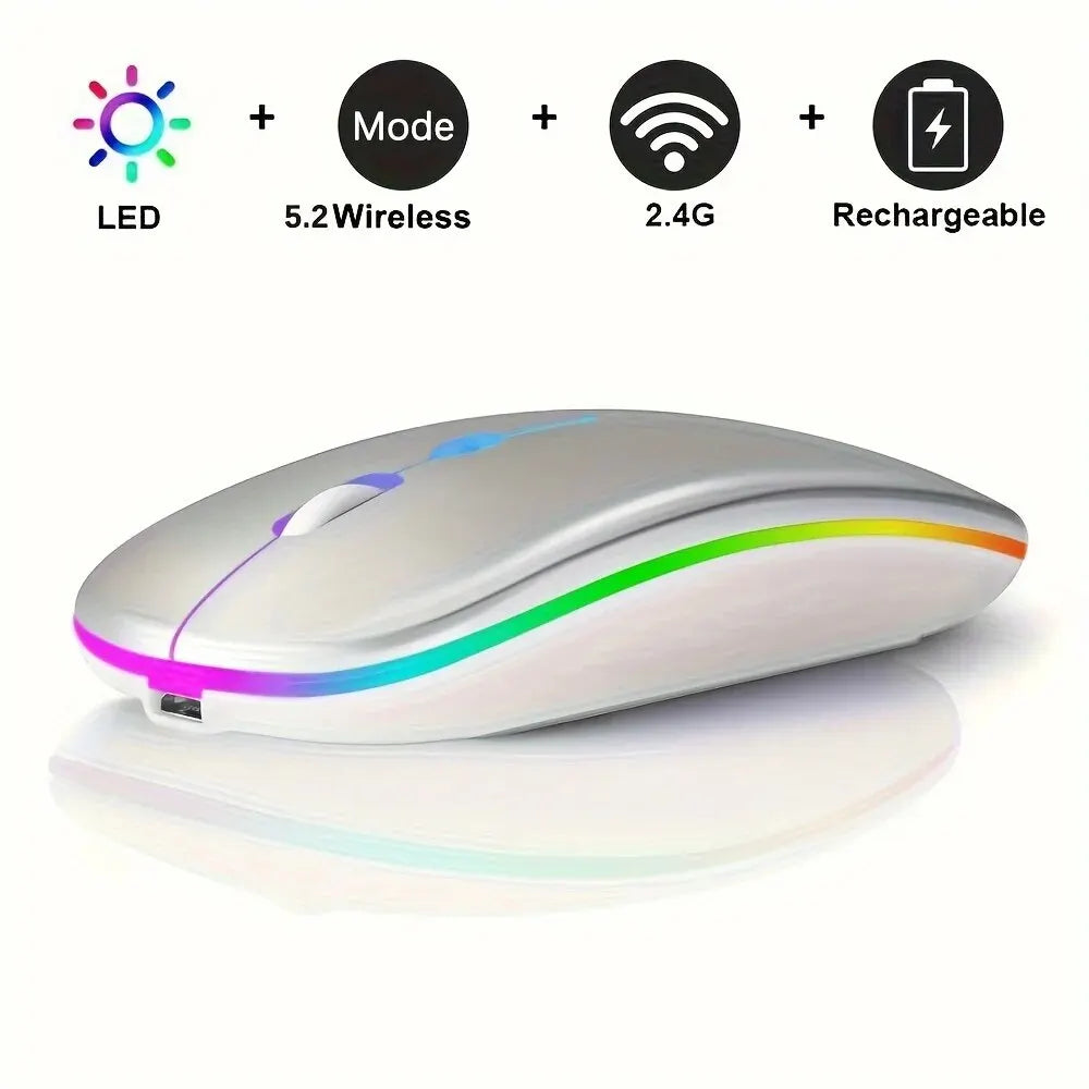 Wireless Mouse Gaming Mouse Backlight USB Compatible RGB Rechargeable Mice Silent Backlit Ergonomic Gaming Mouse for Laptop PC Peaceful Pleasures Health and Wellness Charging-Silver