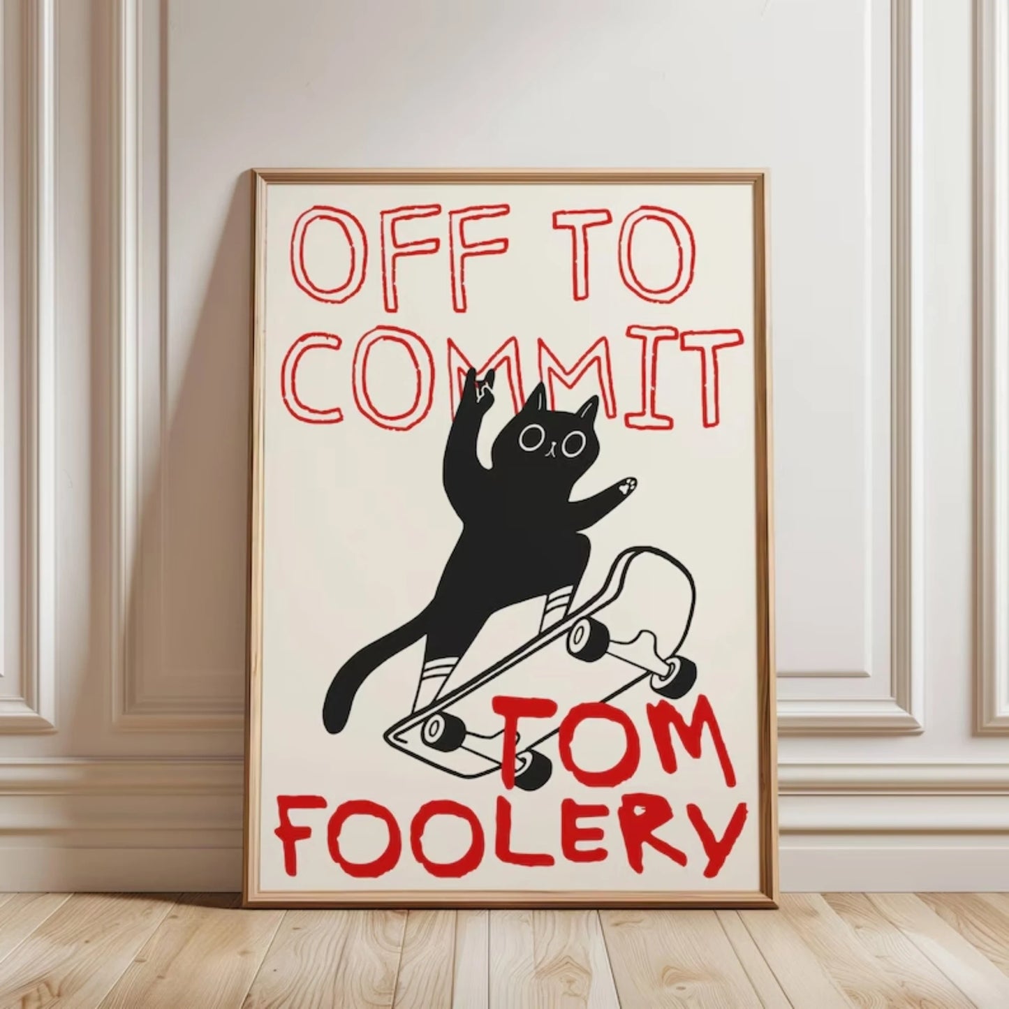 Black Cat Skateboard Canvas Wall Art – Funny Tomfoolery Print
