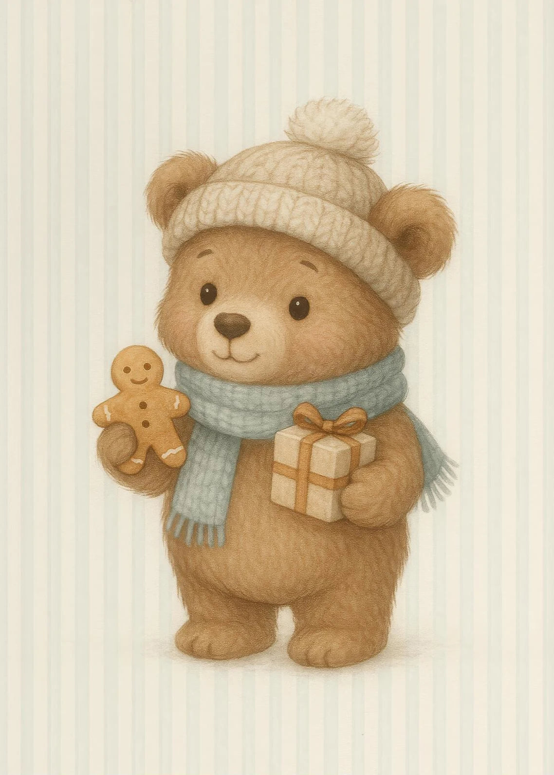 Skating Teddy Bear Playing Guitar Reading Blue Striped Poster Canvas Painting Print Wall Art Picture for Living Room Home Decor Peaceful Pleasures Health and Wellness