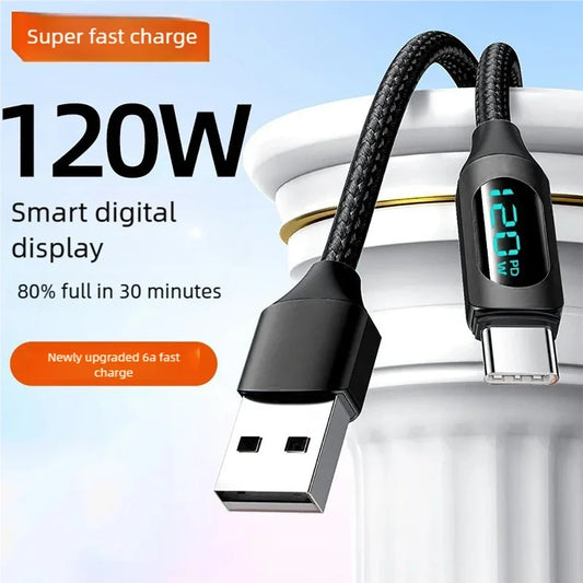 120W USB-C Fast Charging Cable | LED Display & Nylon Braided USB-C Charging Cable Peaceful Pleasures Health and Wellness