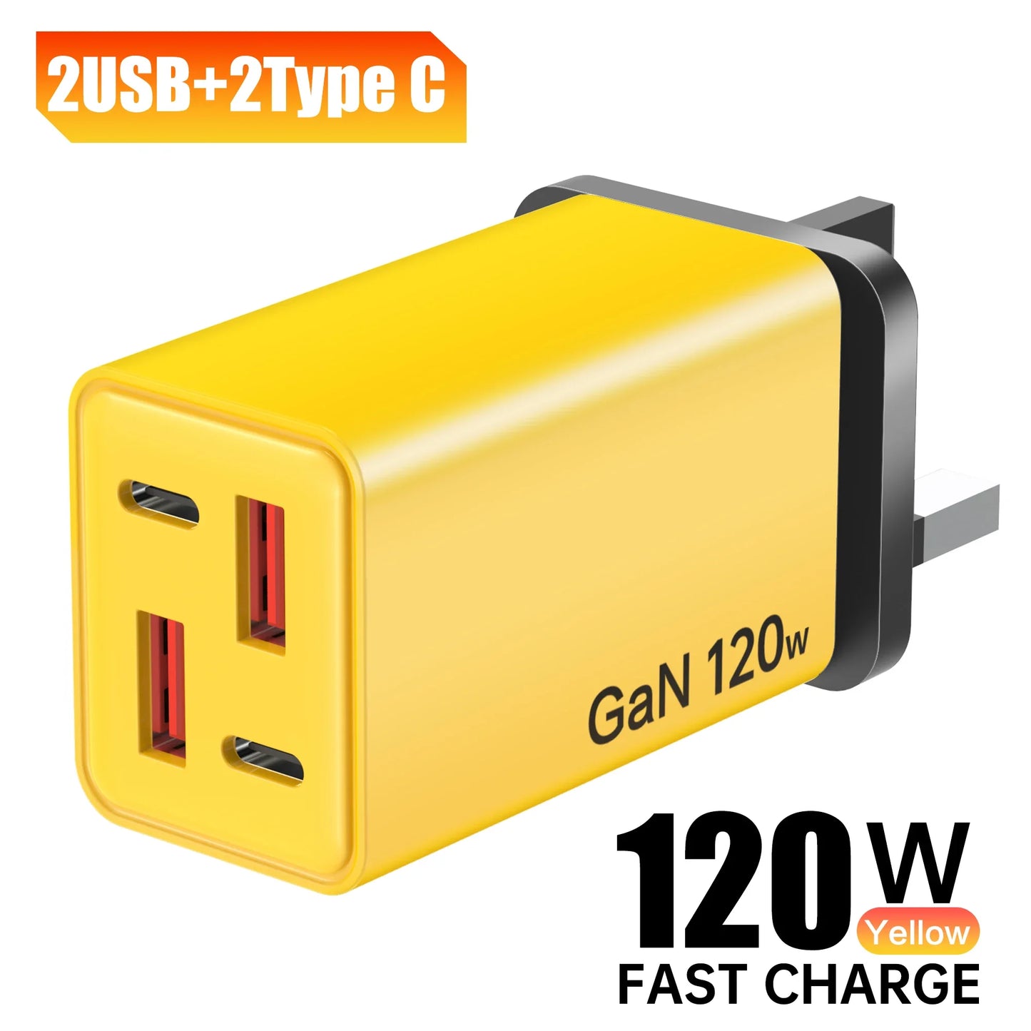 120W GaN USB-C Wall Charger | PD QC3.0 Multi-Port Fast Charging