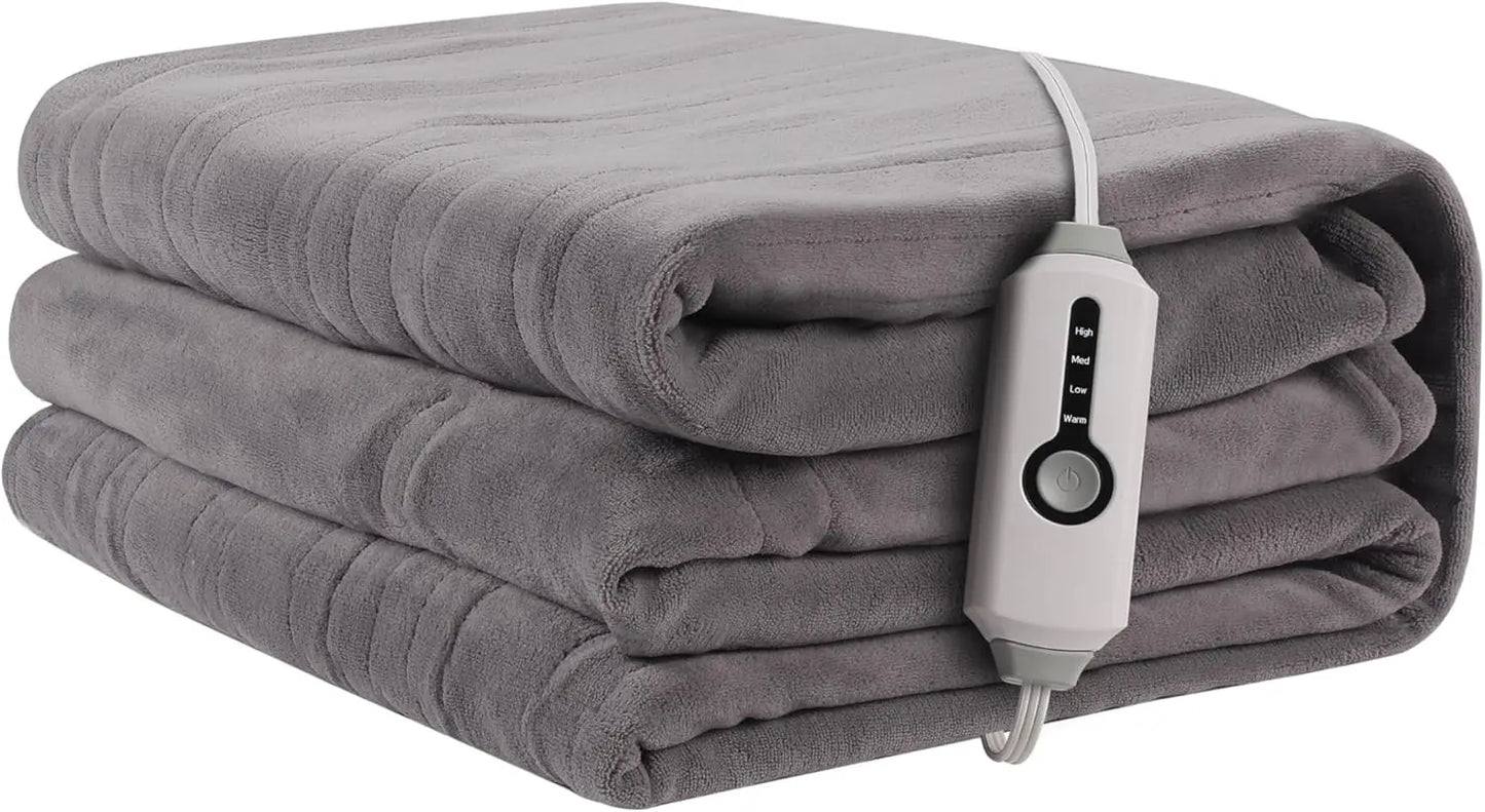 Full Size Electric Heated Blanket – 4 Levels, Light Gray Peaceful Pleasures Health and Wellness United States