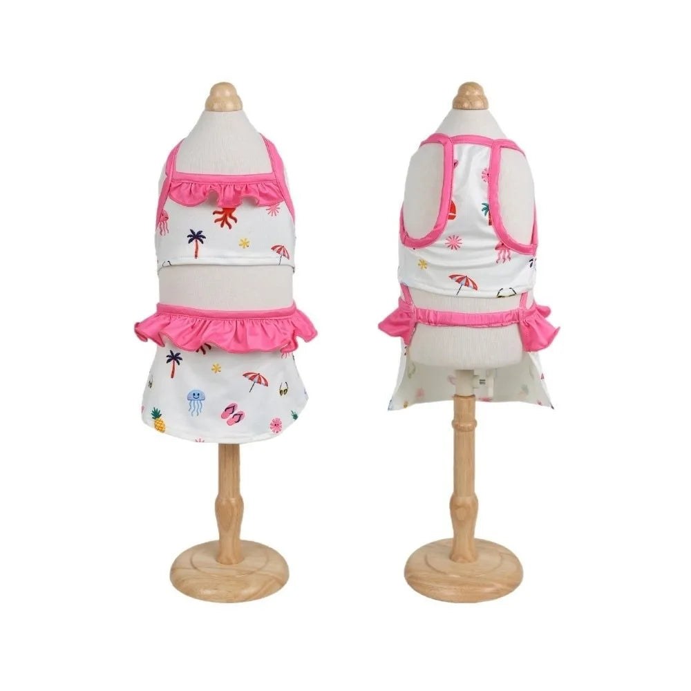 Dog Swimsuit Cartoon Print Bikini Vest | Breathable Pet Dress