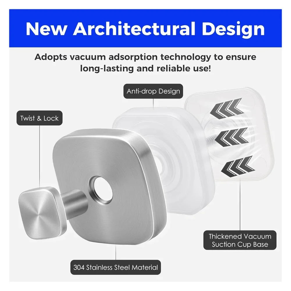 4-Pack Stainless Steel Suction Cup Hooks | No-Drill 6x6cm