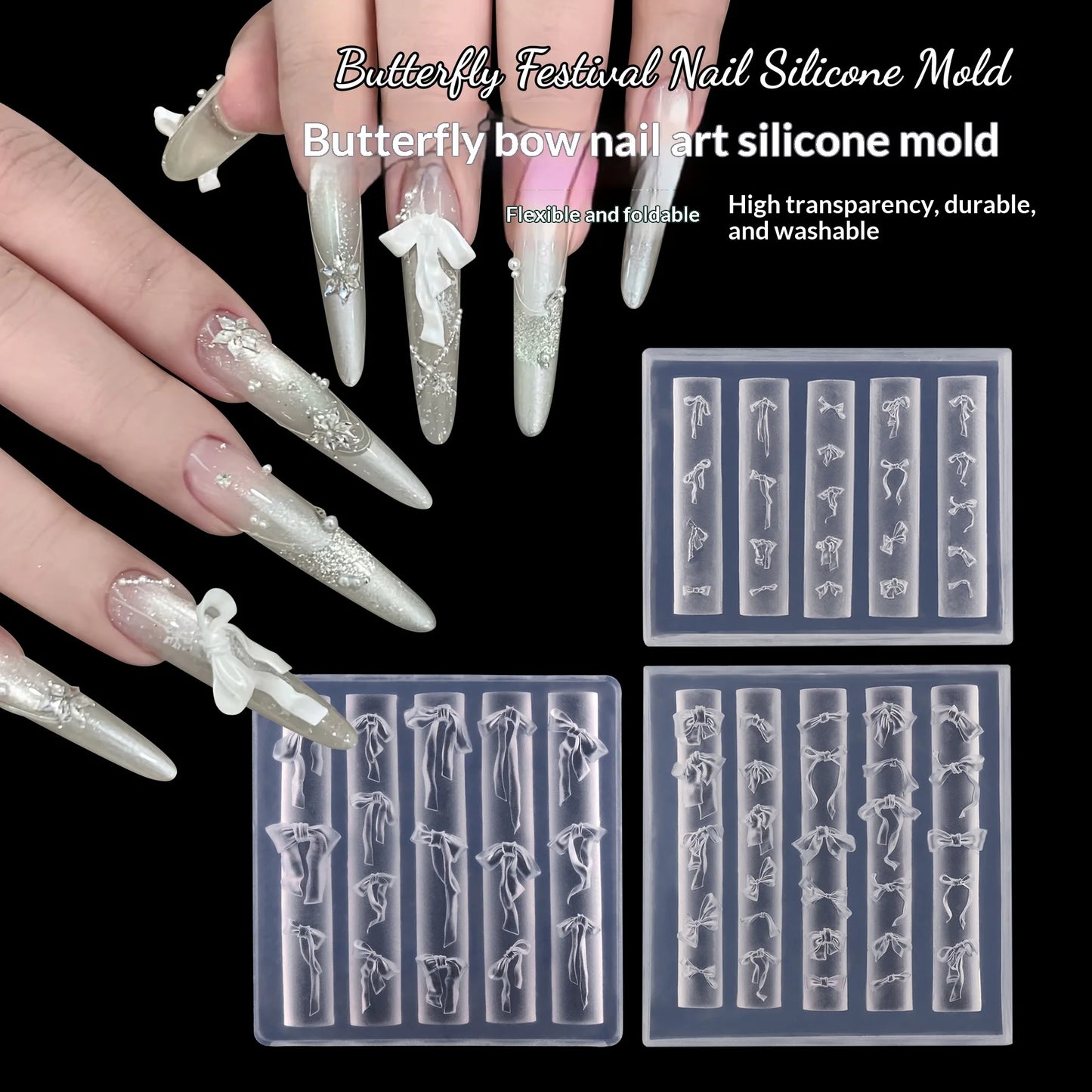 3D Bow Nail Art Silicone Mold – Reusable Ribbon Bowknot Charm