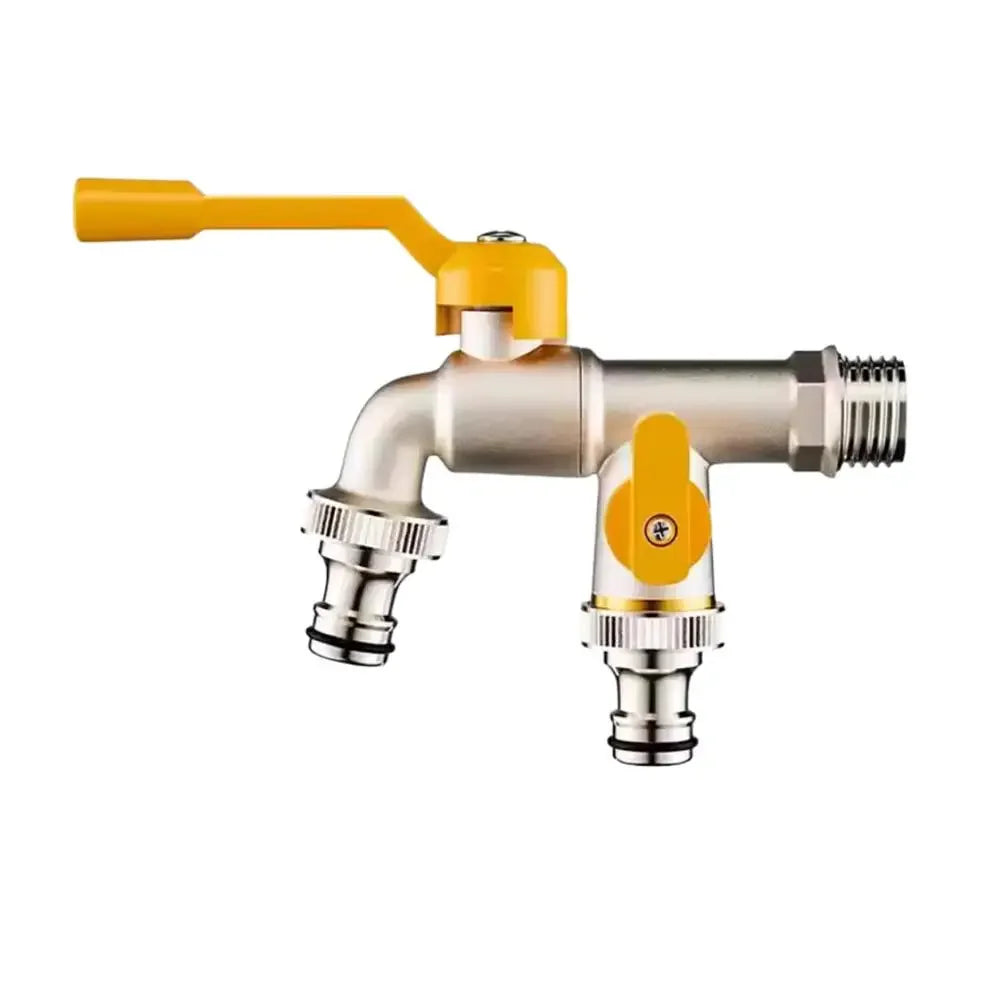 1/2" 3/4" Garden Water Tap Replacement Connector - Ball Valve Faucet with 2 Outlets, Easy On/Off for Irrigation & Hose System Peaceful Pleasures Health and Wellness 1pcs