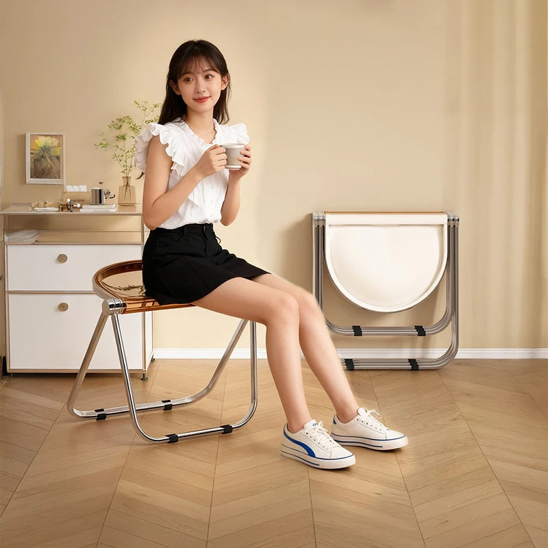 Random Color Acrylic Folding Stool Minimally Designed Dining Chairs Used Household Furniture Folding Stools Small Home Furniture Peaceful Pleasures Health and Wellness