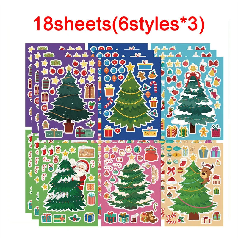 Christmas Tree Party Favors Stickers Kids DIY Puzzle Childern Gifts