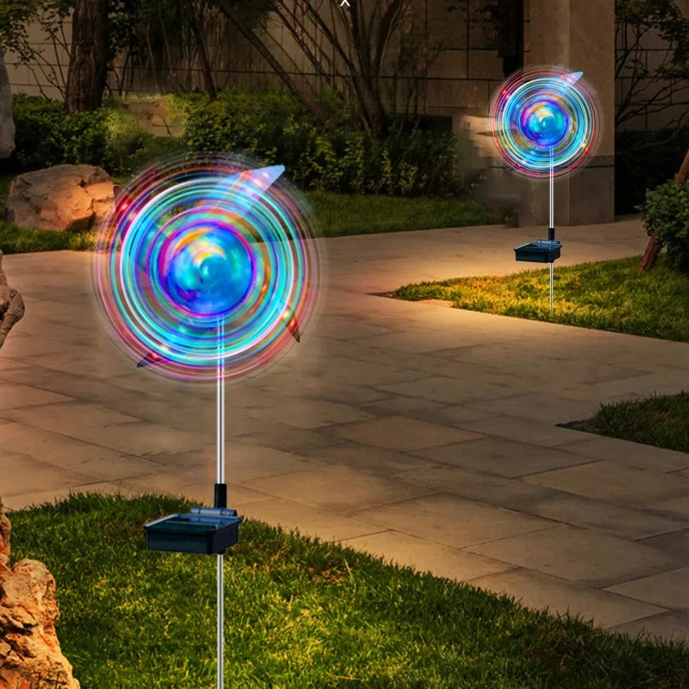Solar Powered Lamp Wind Powered Rotation Waterproof Outdoor Garden Decor Yard Lawn Backyard Landscape Sun LED Pinwheel Lights Peaceful Pleasures Health and Wellness