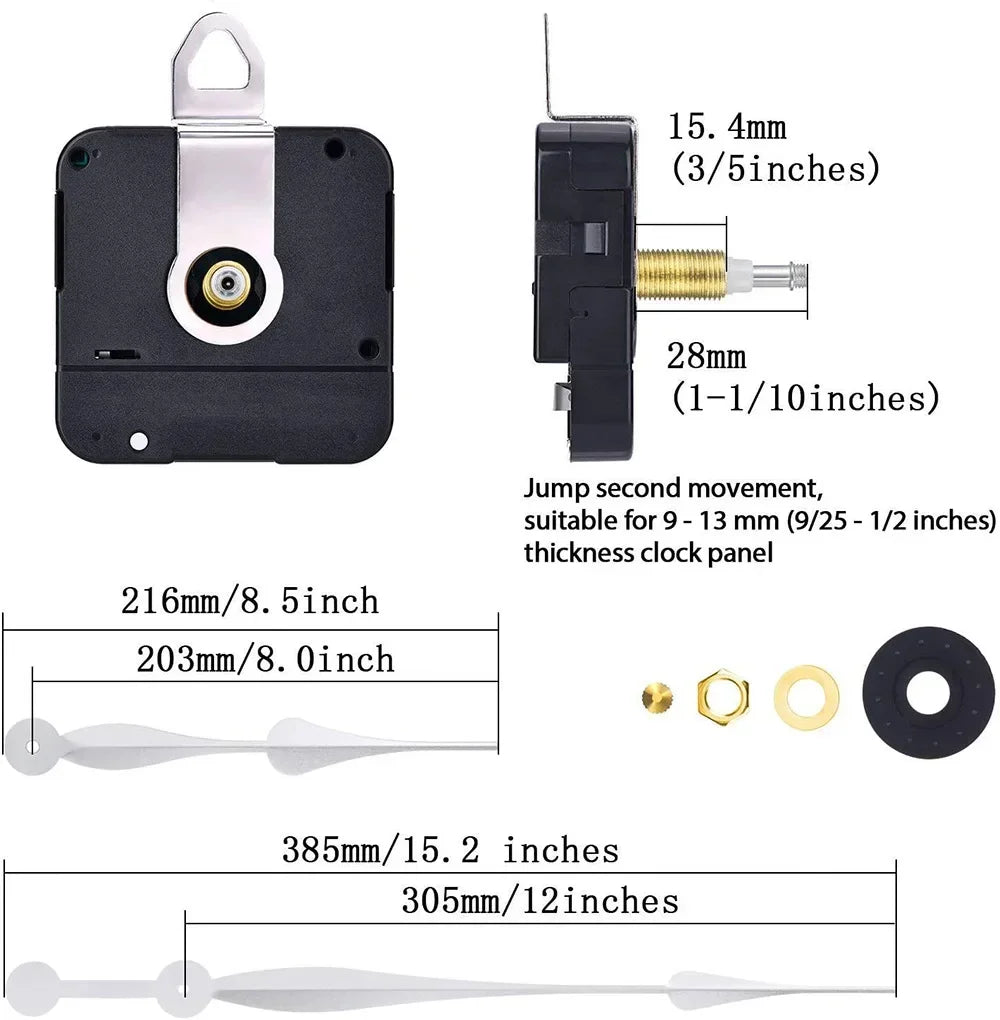 High Torque Quartz Wall Clock Movement Silent DIY Clock Mechanism 30cm Long Metal Clock Needle Large Torque Movement Parts Peaceful Pleasures Health and Wellness