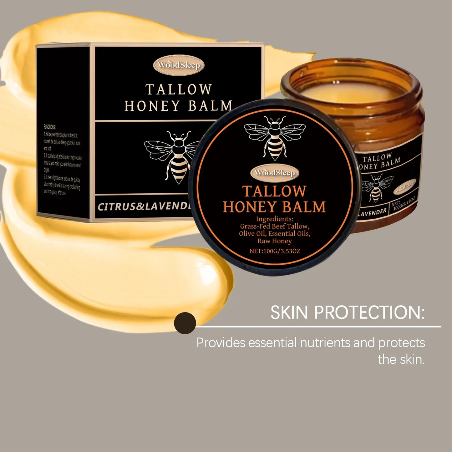 WOODSLEEP Tallow & Honey Balm – Deep Moisturizing Skin Balm