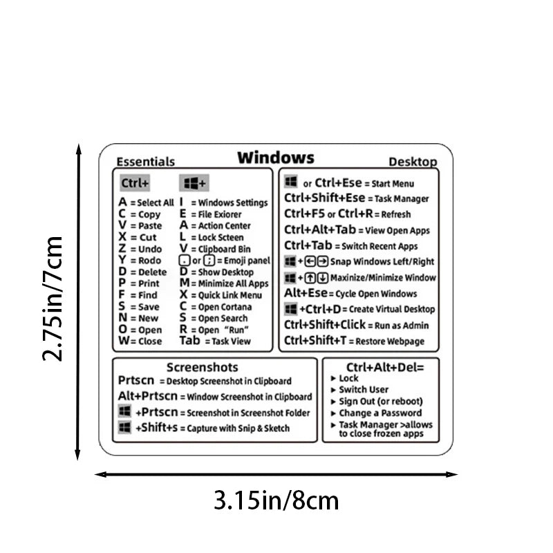 Windows Mac OS Shortcuts Laptop Office Software Waterproof Stickers