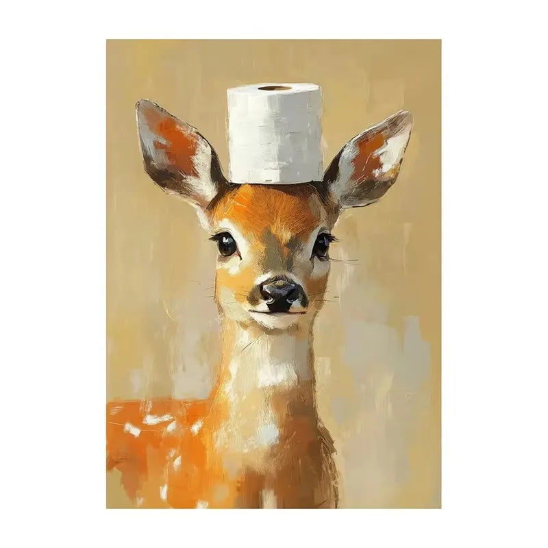 Funny Animal Bathroom Canvas Wall Art | Zebra Giraffe Tiger