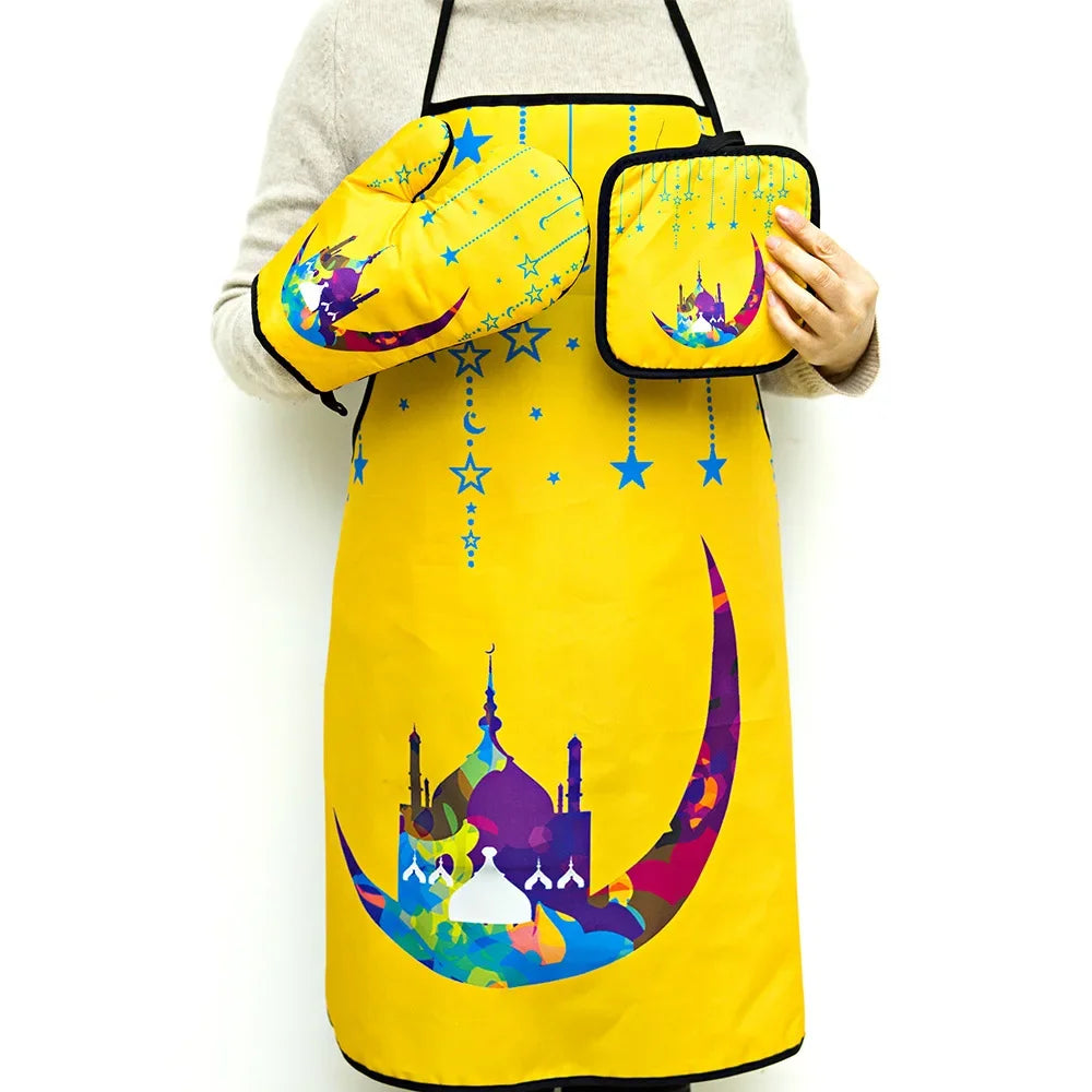 Ramadan Mubarak Kitchen Set – Apron, Oven Mitt & Pot Holder Kitchen Gift Set Peaceful Pleasures Health and Wellness A