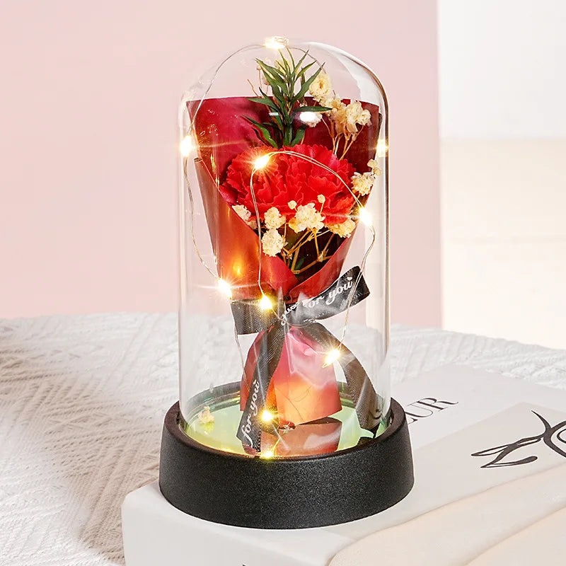 Romantic Gift Everlasting Rose LED Glass Dome Bouquet Romantic Illuminated Ornament Perfect Valentine's Day Christmas Home Decor Peaceful Pleasures Health and Wellness I