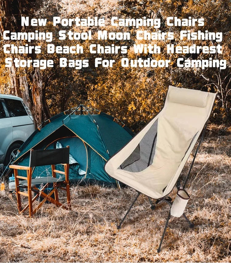 New Portable Camping Chairs Camping Stool Moon Chairs Fishing Chairs Beach Chairs With Headrest Storage Bags For Outdoor Camping Peaceful Pleasures Health and Wellness