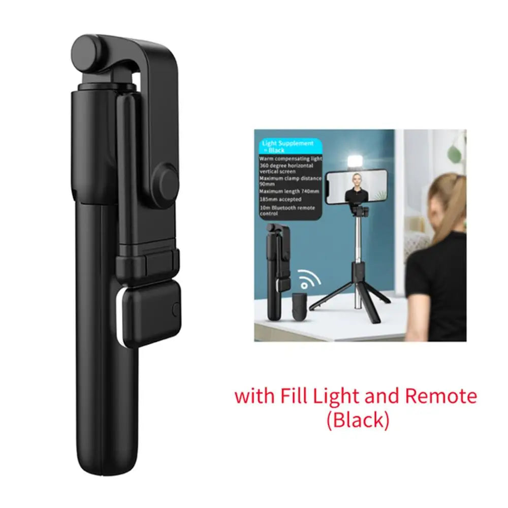 Portable Wireless Bluetooth Selfie Stick Tripod With LED Light Bluetooth Remote Foldable Tripod For Smartphone Video Live Holder Peaceful Pleasures Health and Wellness Black