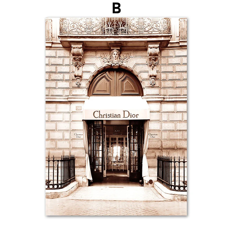 French Garden Beige Street View Canvas Wall Art | Nordic Print