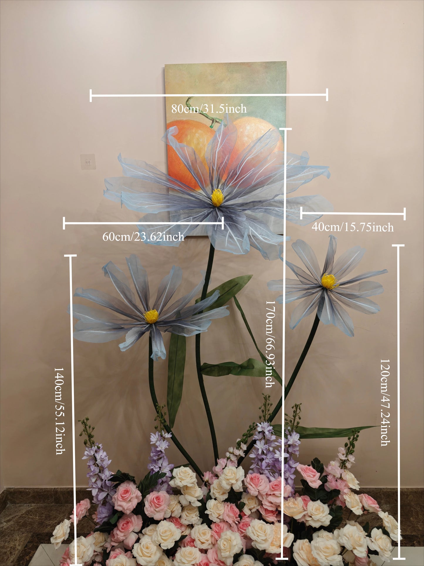 Artificial Silk Poppy Flower Wedding Backdrop Stand 40–80cm