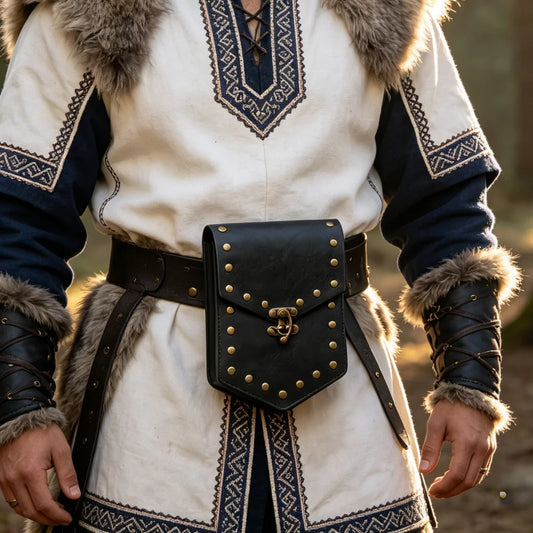 Viking Rivet Leather Waist Pouch Medieval Retro Belt Bag LARP Peaceful Pleasures Health and Wellness