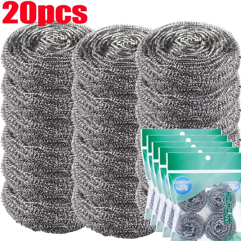 Steel Wire Dishwashing Ball Stainless Steel Heavy Duty Wire Steel Cleaning Ball Pots Pans Dishes Rust Removal Cleaner Brushes Peaceful Pleasures Health and Wellness 20pcs