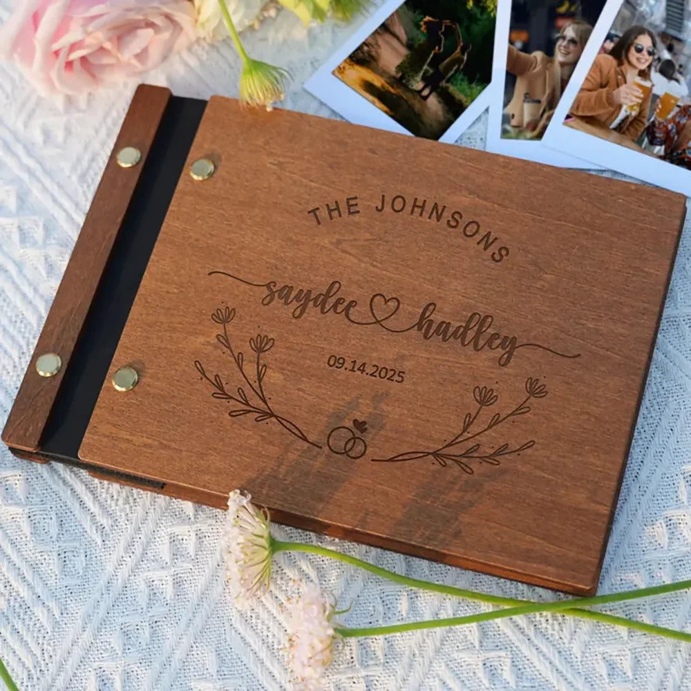 Personalized Wooden Wedding Guest Book | Engraved Keepsake