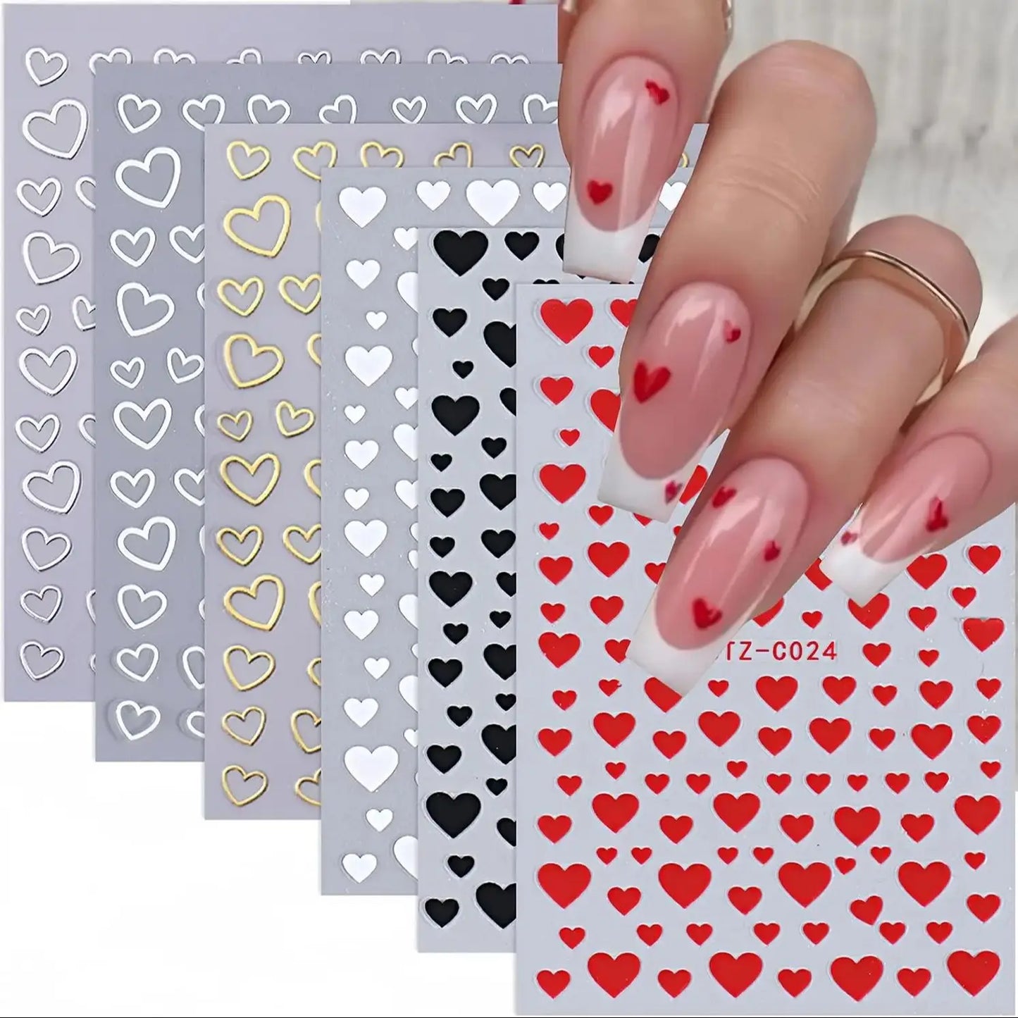 3-Sheet Heart Nail Stickers – Self-Adhesive Nail Decals