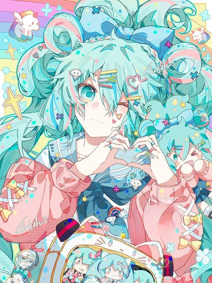 Amine H-Hatsunes-M-Miku Girls Poster Hatsune Miku art decoration Wall Art Sticker For Bar Living Room Decor Gift Peaceful Pleasures Health and Wellness