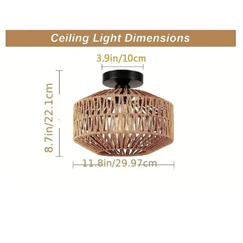 Rattan Ceiling Lamp E27 LED Lights Hand Woven Bedroom Hanging Lamps For Ceiling Light Modern Home Decoration Light Fixture Peaceful Pleasures Health and Wellness
