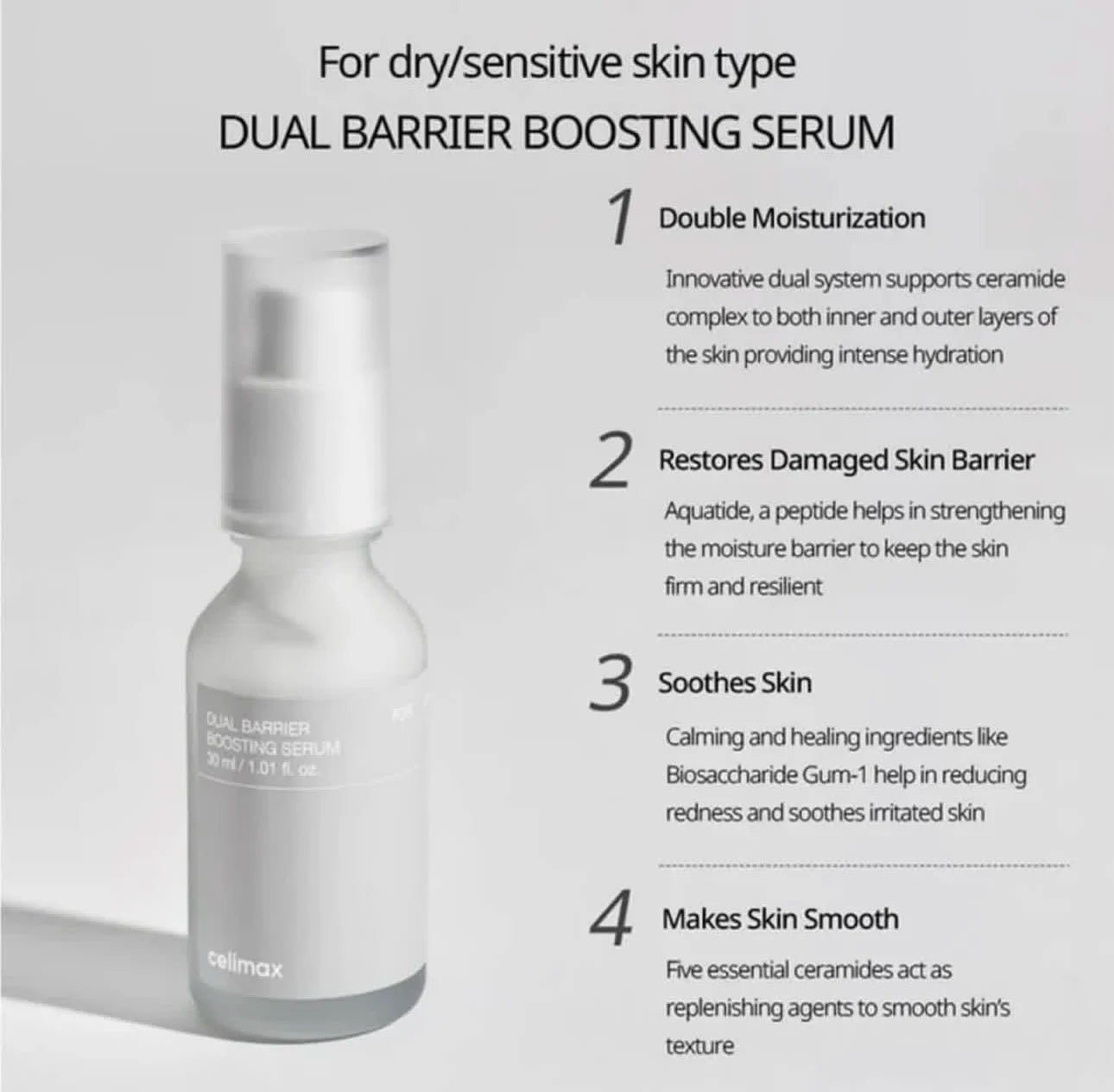 Celimax Dual Barrier Boosting Serum For Dry Sensitive Skin Soothing Deeply Nourishing Moisturizing Original Korean Face Essence Peaceful Pleasures Health and Wellness