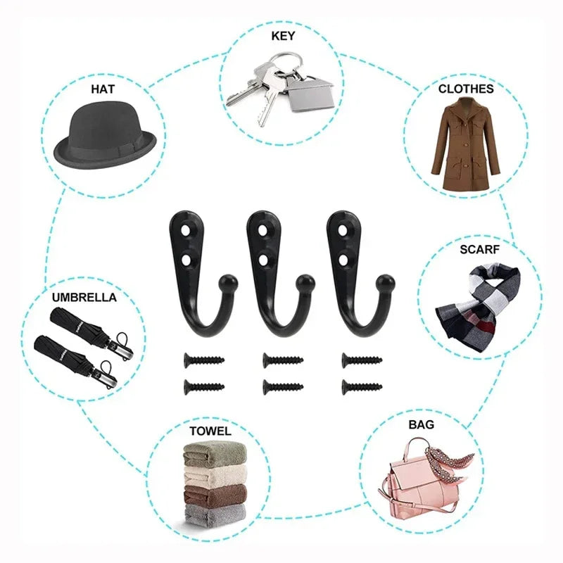 Zinc Alloy Wall Hooks with Screws | 1–30 Sets, Multi-Use