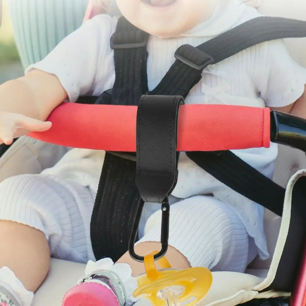 2Pcs PU Leather Stroller Hooks Versatile Stroller Handle Hanger Diaper Bag Purse Grocery Organizer Hook Stroller Accessories Peaceful Pleasures Health and Wellness