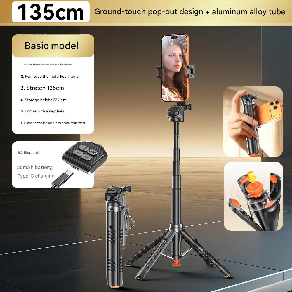 1.35m Selfie Stick Tripod | Bluetooth Remote & Auto Phone Holder Peaceful Pleasures Health and Wellness