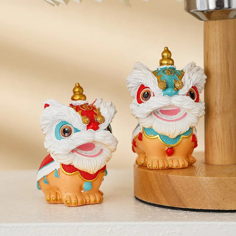 1Pcs Chinese-Style Festive Lion Dance Ornament for Desktop, Living Room, Tv Cabinet, Wine Cabinet, Entrance Decoration, High-End Feel, Wealth-Attracting Housewarming Gift, Best Gift for Christmas, Halloween, Thanksgiving, New Peaceful Pleasures Health and Wellness