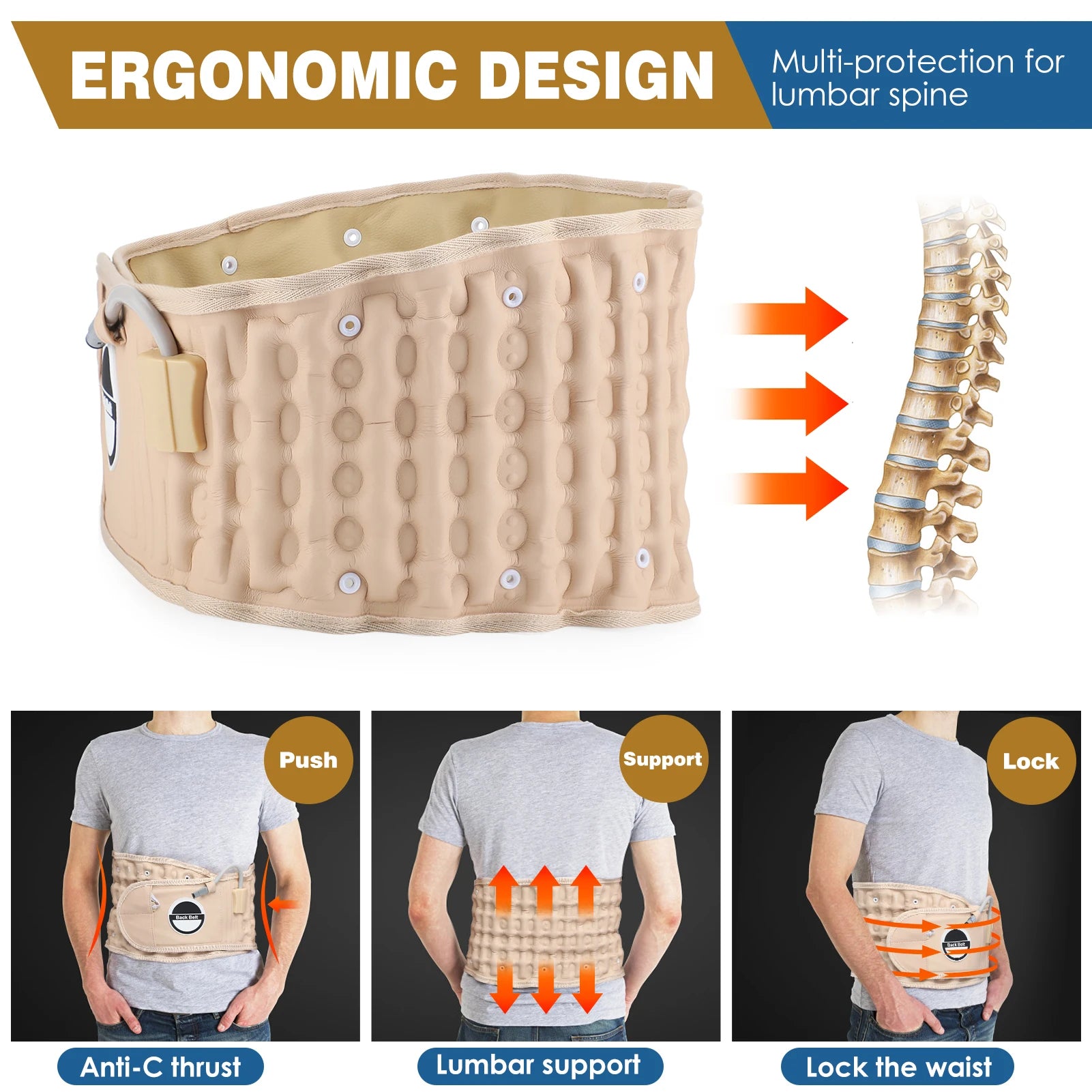 Spinal Air Traction Brace Decompression Back Belt Lumbar Support Belt for Men & Women Lower Back Back Posture Correction Strap Peaceful Pleasures Health and Wellness