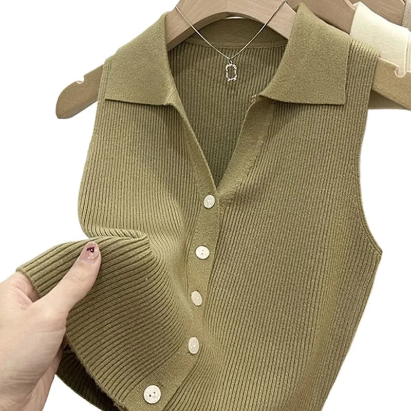 Women's Polo Collar Knit Vest – Slim Fit Sleeveless Camisole