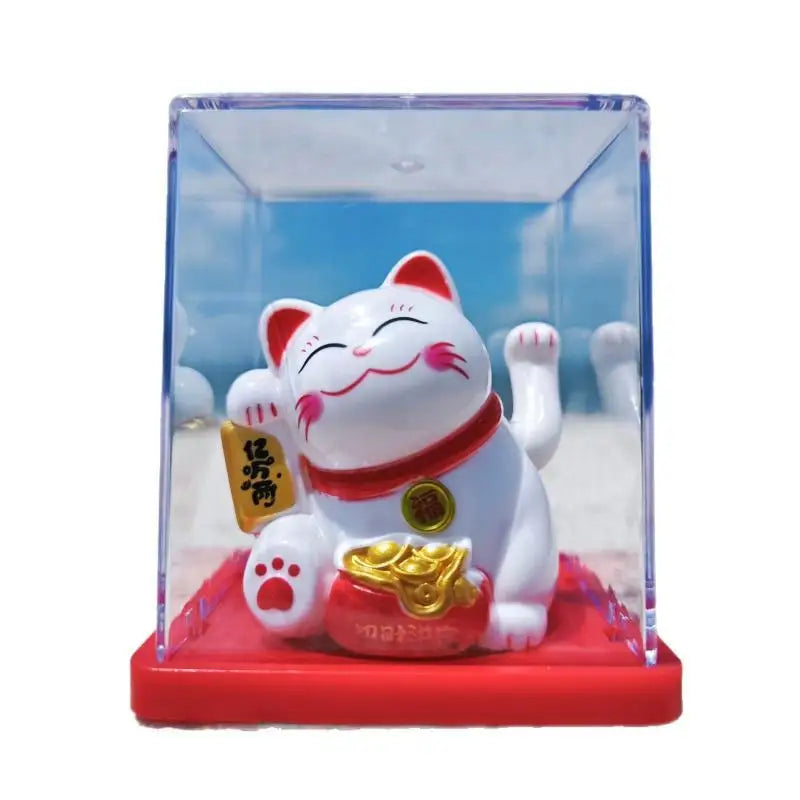 Solar Waving Lucky Cat Ornament | Mini 2" Desk Fortune Décor