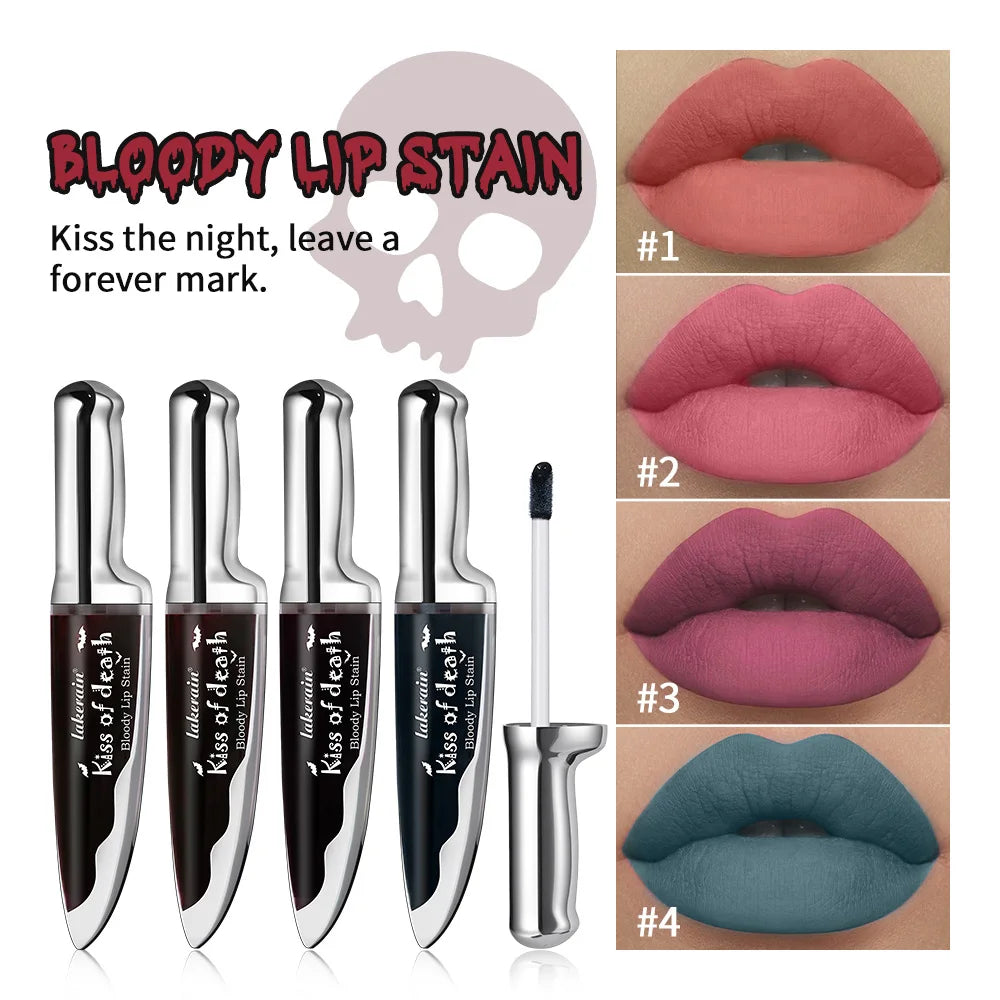 Lip Stain Kiss of Death Bloody Gothic Matte Long Lasting Waterproof Non Stick Color Darkens Over Time Vampire Makeup Peaceful Pleasures Health and Wellness