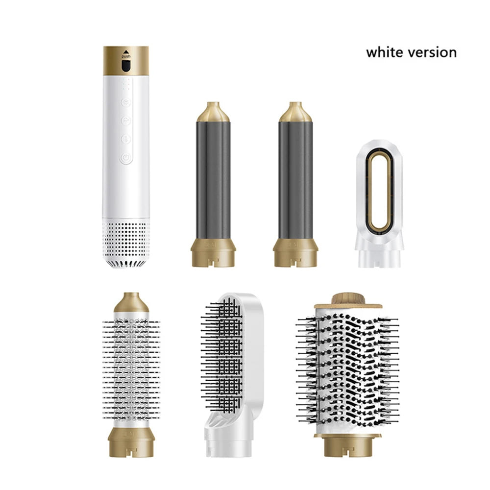 High Speed 110000rpm 6 in 1 Hair Dryer Professional Hair Styler Multi Curling Iron Hair Straightener Hot Air Brush Styling Tools Peaceful Pleasures Health and Wellness White KR