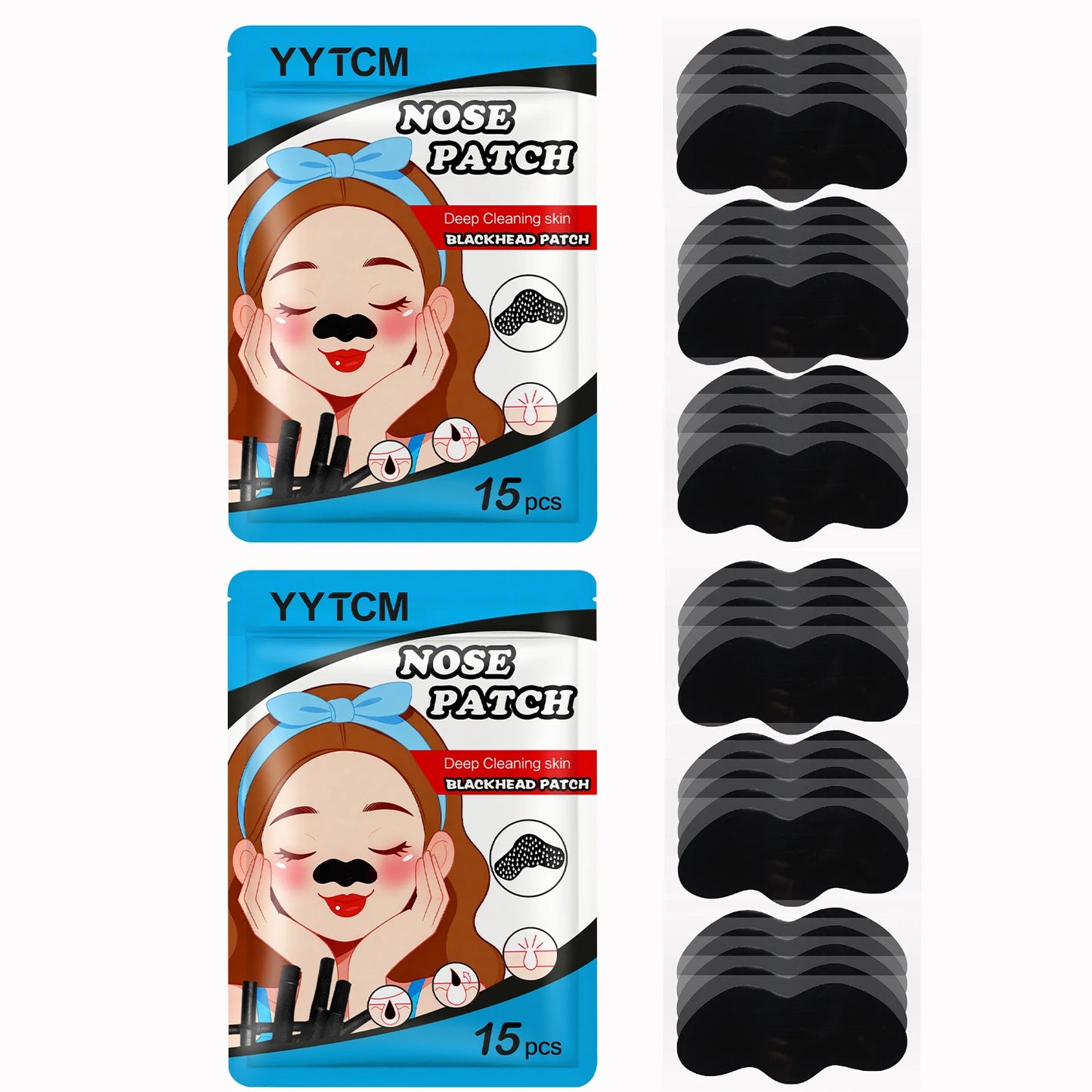 Blackhead Nose Patch, Charcoal Face Nose Mask Deep Cleansing Blackhead Removal Comedone Peel Off Mask 15Pcs/Bag Peaceful Pleasures Health and Wellness 2 Bags 30Pcs